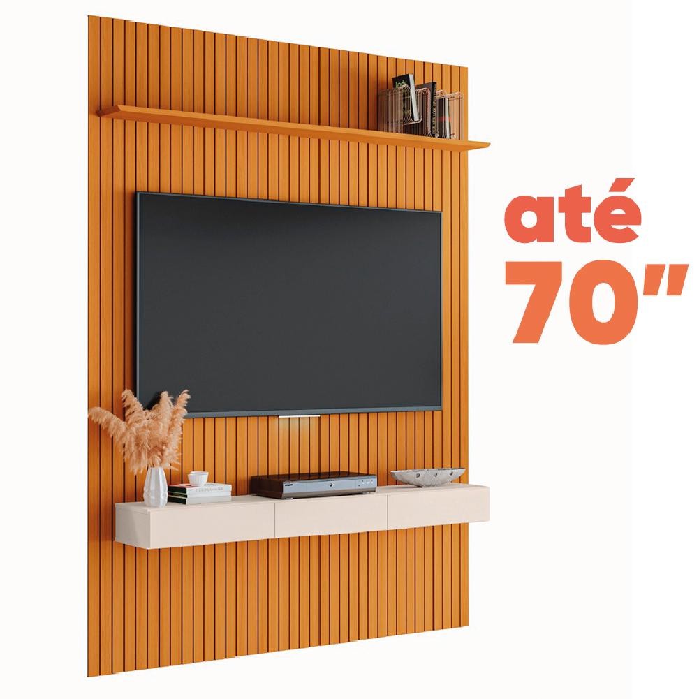 Painel para TV até 70 Polegadas 1,80x2,40m Ripado com Nicho Arbo Cedro/Off White EDN em Oferta na Shopee
