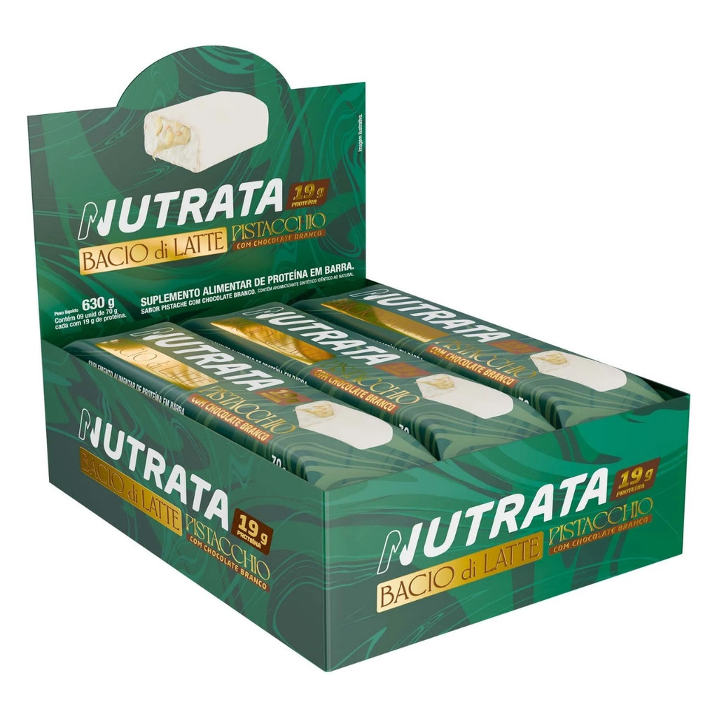 Barra De Proteina Caixa C/9 Unidades De 70g Sabor Pistache Bacio Di Latte Nutrata em Oferta na Shopee