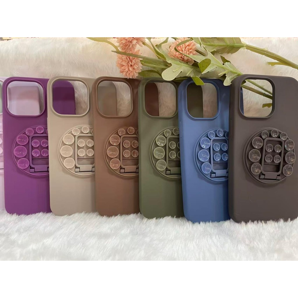 Capa capinha Celular Silicone para telemóvel com suporte de ventosa invisível para iphone 11 12 13 14 15 16 Pro/ Pro Max em Oferta na Shopee