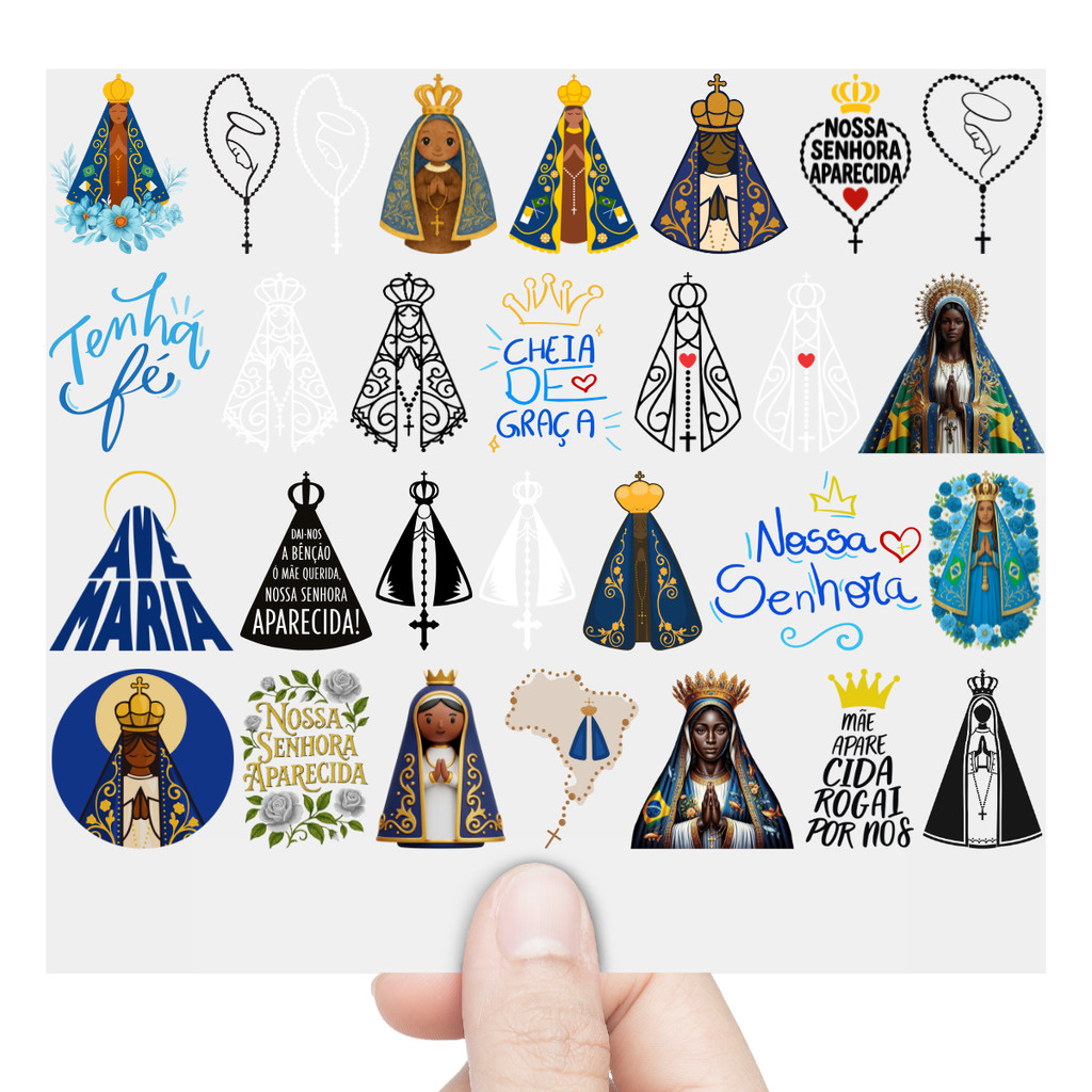 Cartela 29 Adesivos Nossa Senhora Aparecida Rogai Por Nós DTF UV em Oferta na Shopee