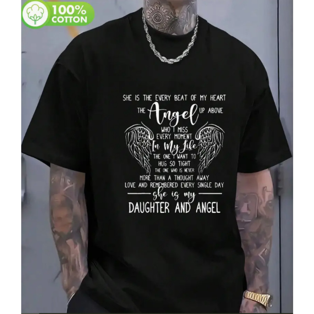 Bonito Camiseta Estampada Com Tema De Anjo Unissex, Camiseta De Algodão Casual E Confortável, Versátil