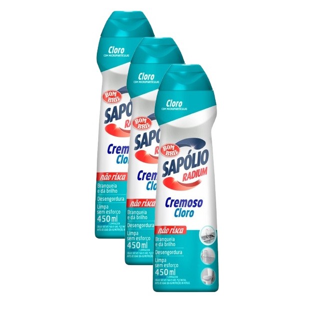 kit 3 Limpador Saponáceo Cremoso Com Cloro Sapólio 450ml