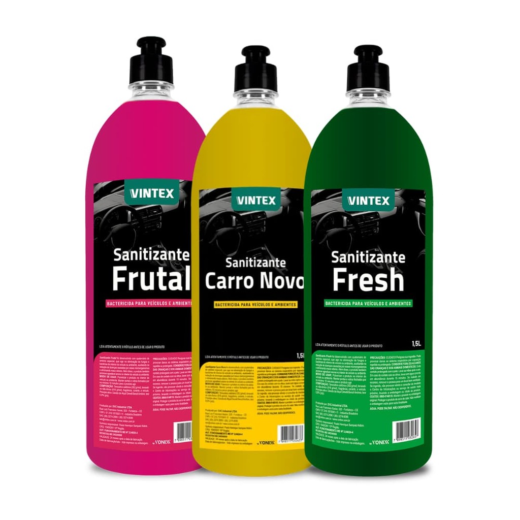 Kit 3 Odorizadores Aromatizante Cheirinho Sanitizante Vintex Frutal Fresh Carro Novo 1,5L