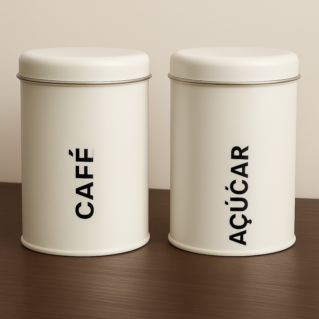 Lata Porta Café e Açucar Kit 2 Peças Inox Arredondado Multiuso Decorativo Organizador Cozinha em Oferta na Shopee