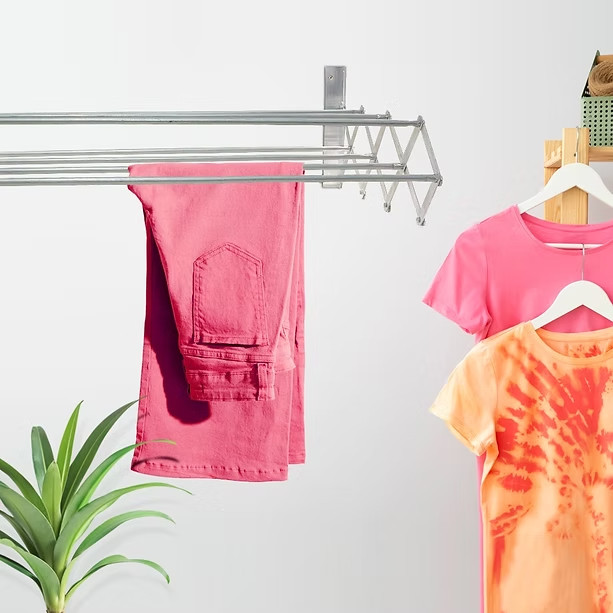 Varal Sanfonado Retrátil Parede Alumínio 100 CM – Compacto, Prático, com Kit Instalação
