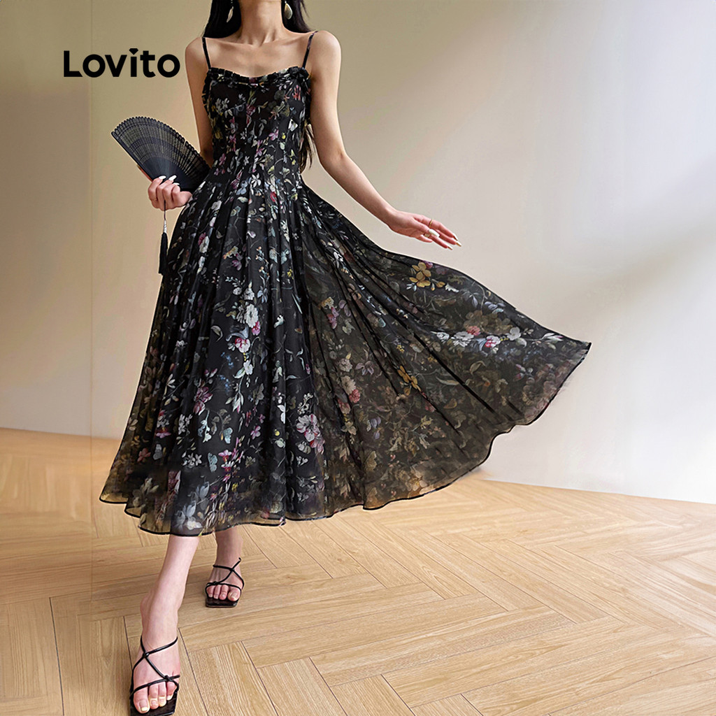 Detalhes do Lovito Vestido Refinado com Babados para Primavera Verão Feminino L149LD143