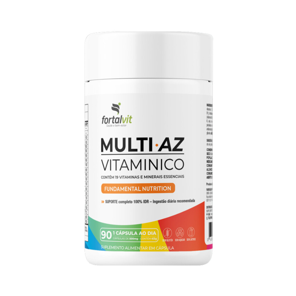 Multi.AZ Fundamental Nutrition - Longa Duração: 3 Meses, 19 Vitaminas e Minerais, Multivitamínico 90 Caps, Fortalvit