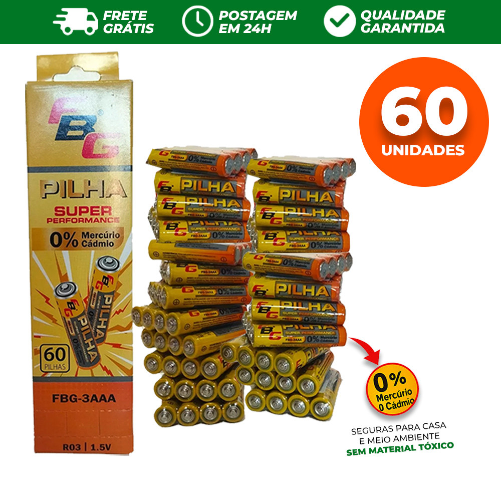 Kit 60 Pilhas AAA Palito 1,5v FBG SEGMA Balança Relógio Brinquedos Mouse