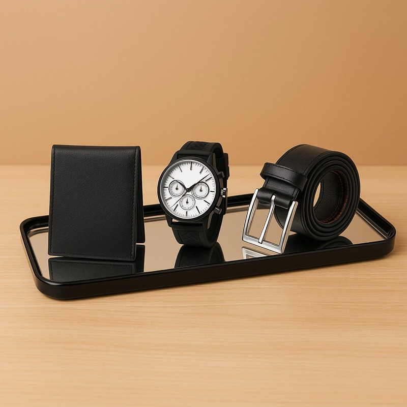 Kit Acessório Masculino Completo Relógio Cinto Carteira Presente Casual Social Dia a Dia Oferta Qualidade