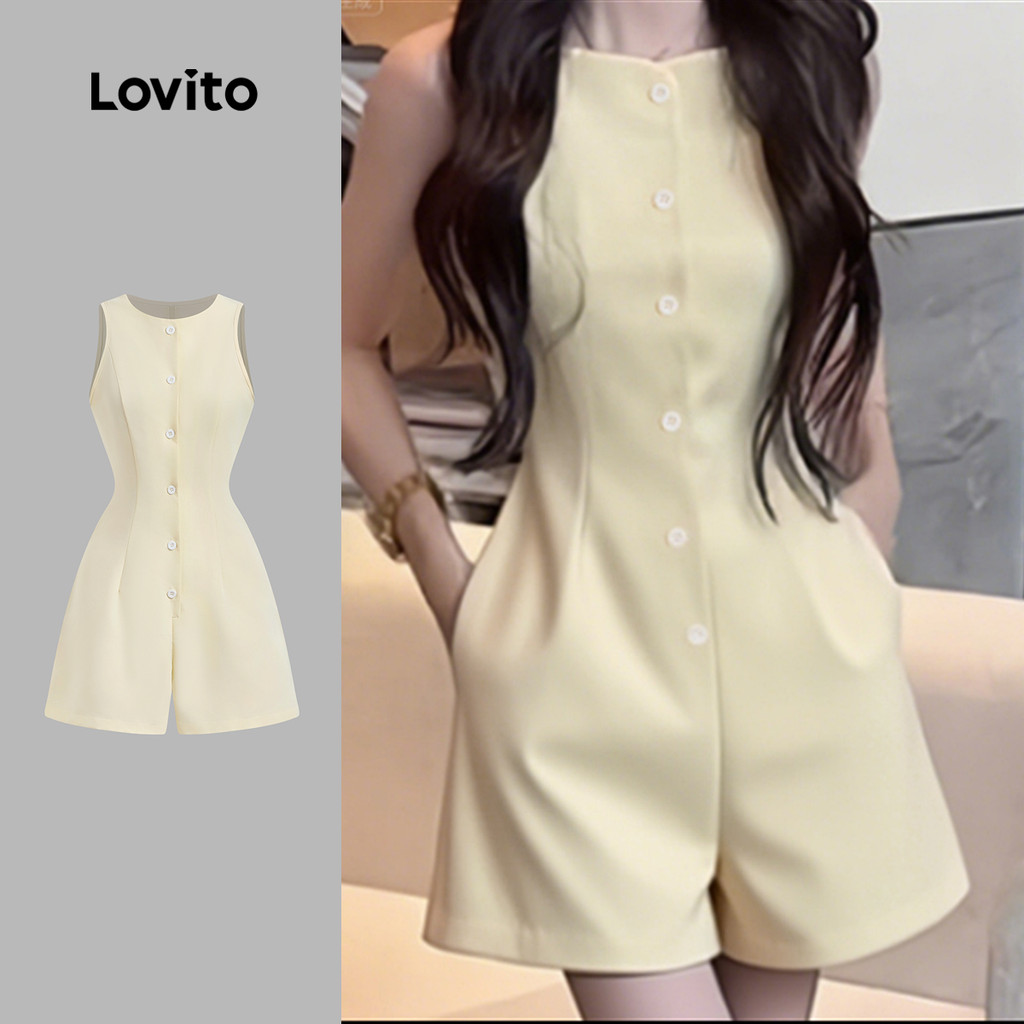 Botão frontal Cardigan bolso Casual verão senhoras macacão Shorts-JRB150P2D362 em Oferta na Shopee