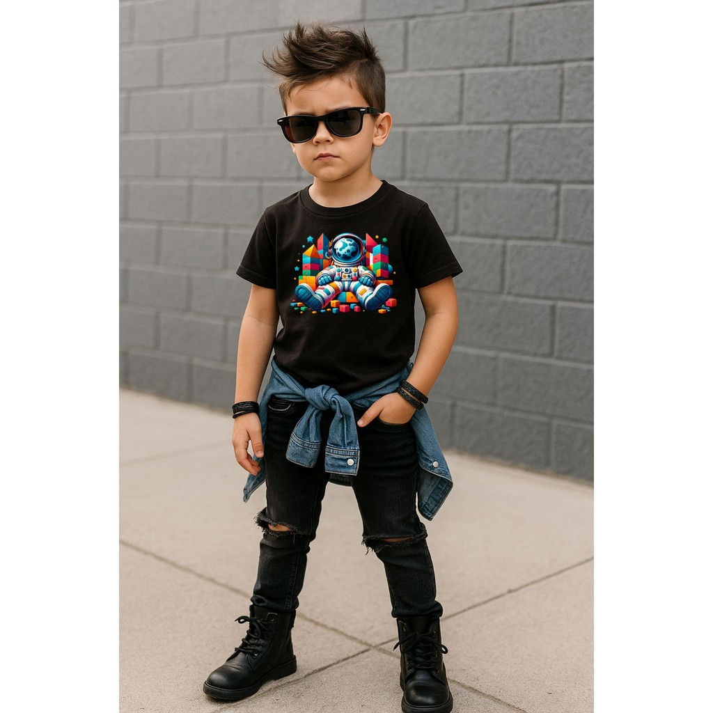 Camiseta Kids Estampa Astronauta Espaço Algodão Presente Dia das Crianças Divertida
