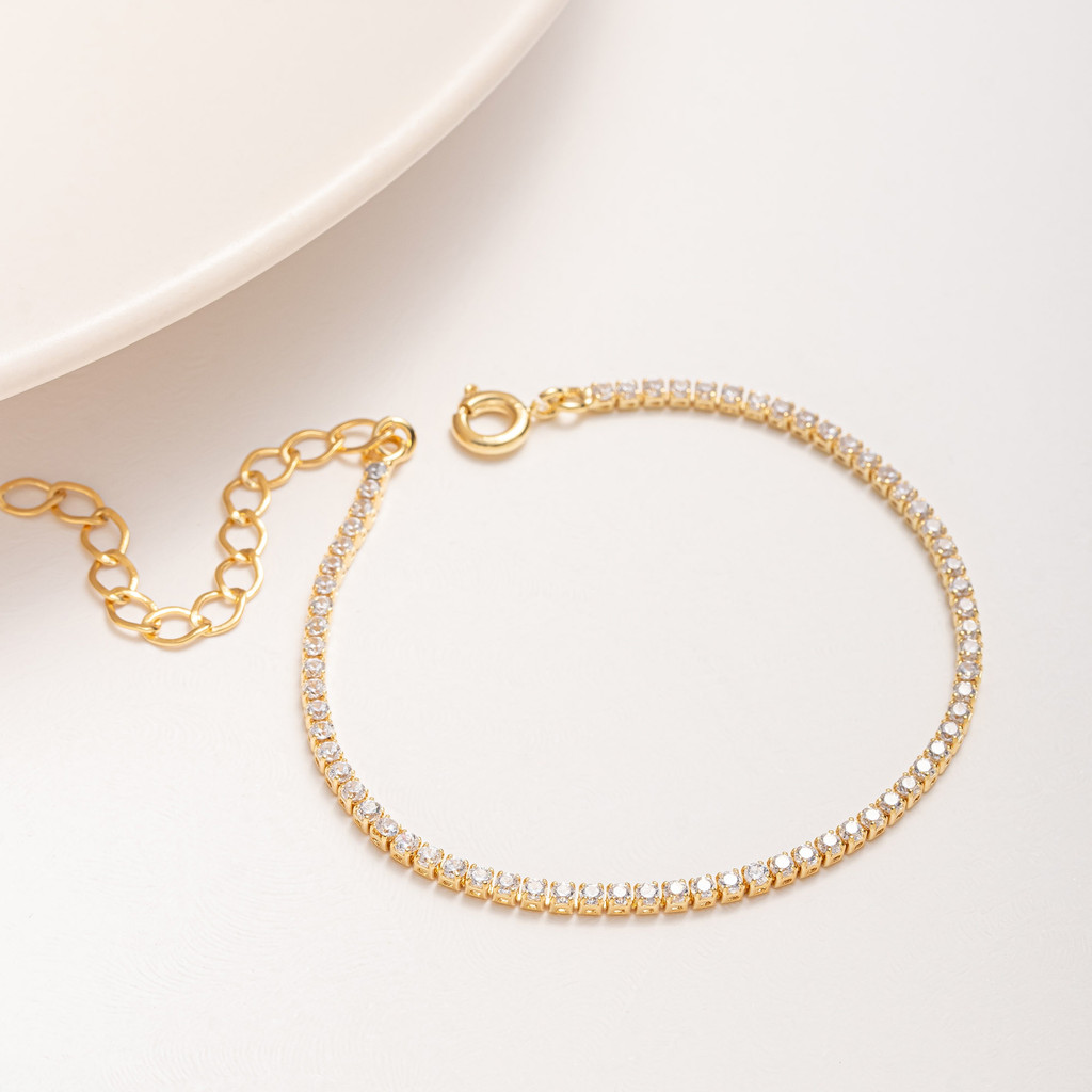 Pulseira Riviera Fina Zirconia Luxo Banhado em Ouro, Semijoia