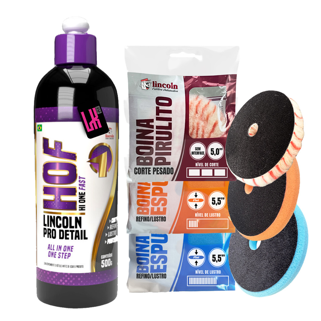 Kit Polimento Automotivo Lincoln Composto Hof Corte Pesado Refino Lustro Protecao 3 Boinas