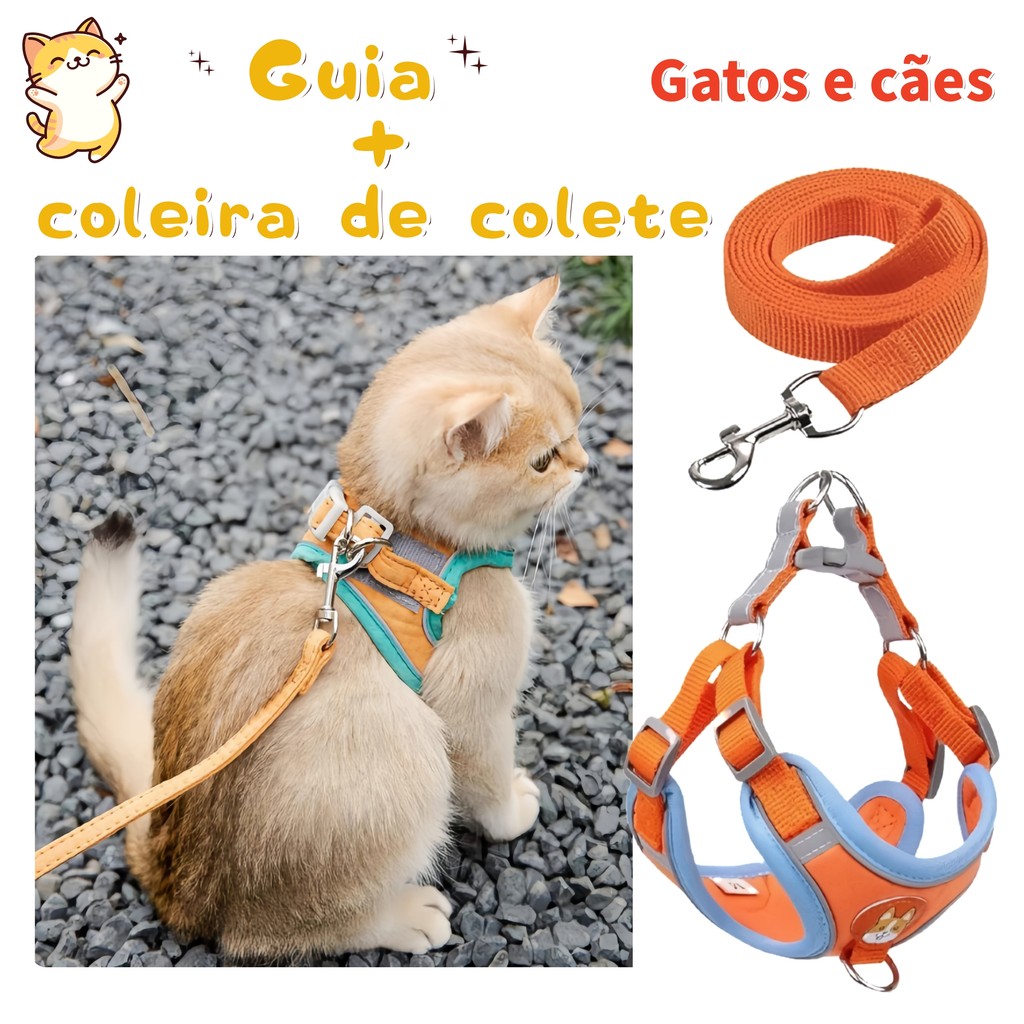 Conjunto De Guia + Coleira Tipo Colete Para Pet Pequenos E Médios，Coleira Peitoral Cachorro E Gato