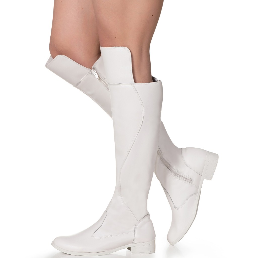 Bota Feminina Cano Alto Over The Knee Salto Alto Bico Redondo