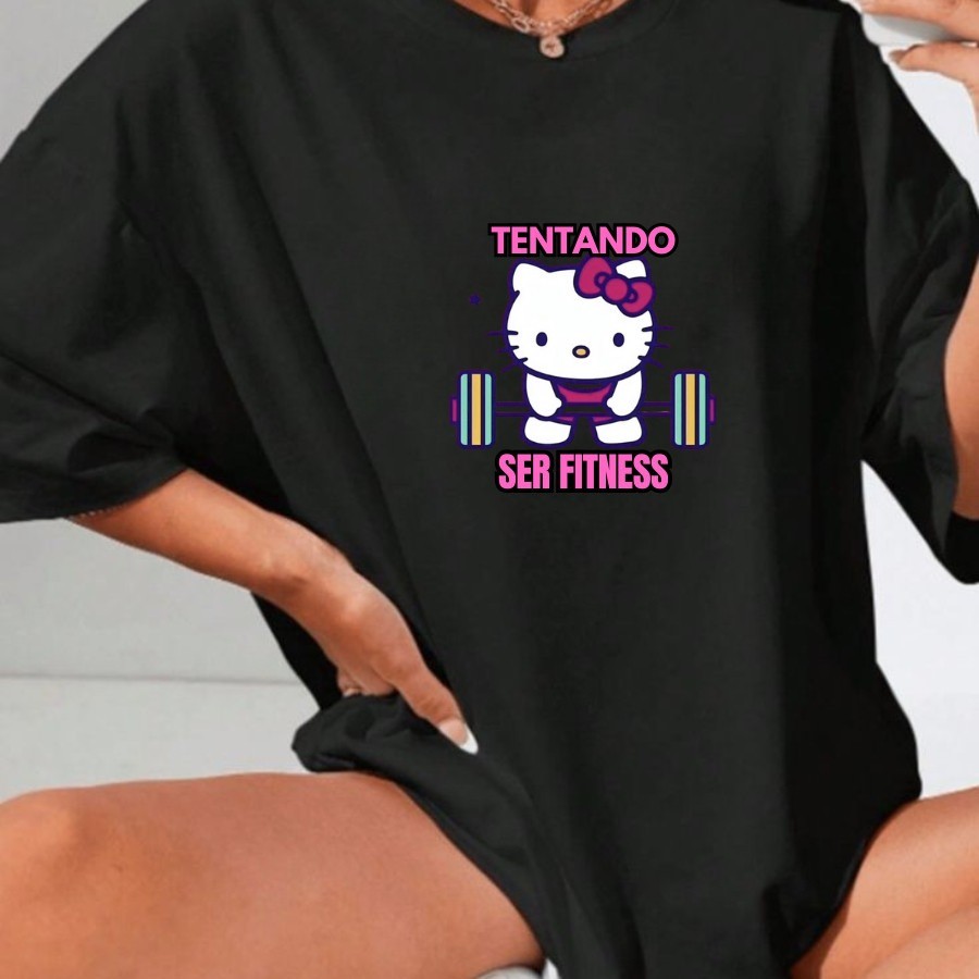 Tshirt Academia Feminina Estilosa Estampada Hell0 Fit Lançamento Camiseta 100% Algodão Camisa Oversized Plus Size