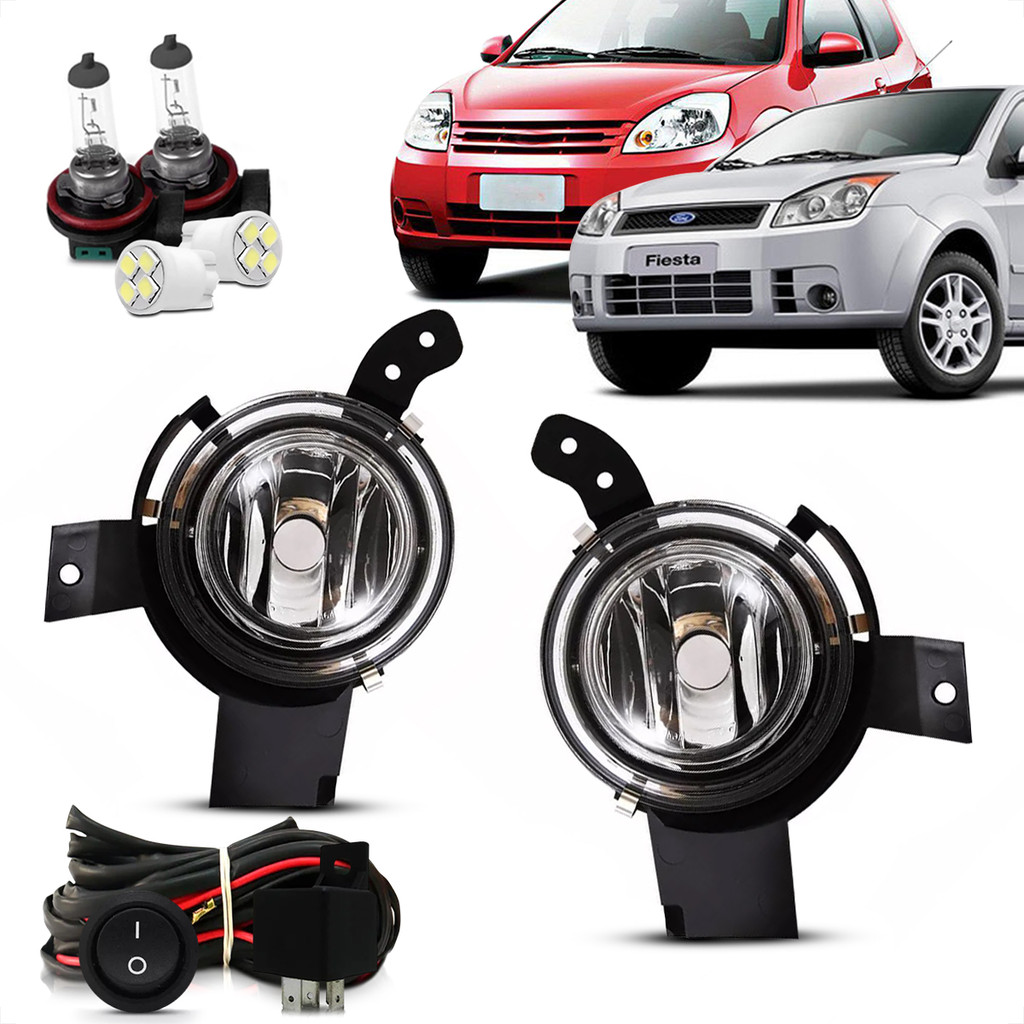 Kit Farol De Milha Neblina Auxiliar Ford Fiesta 2007 2008 2009 Bot. Alternativo + Lâmpada em Oferta na Shopee