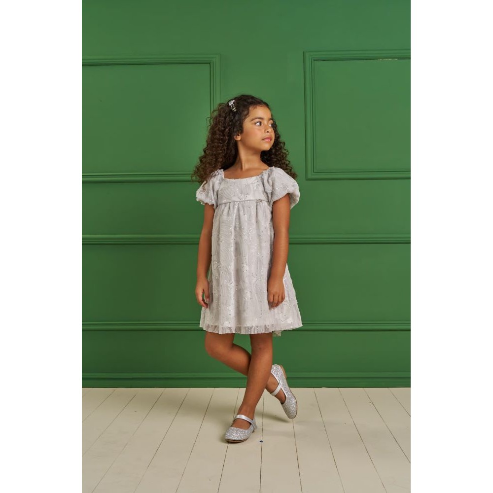 Vestido Infantil Menina Em Tule Paetê Filetto Star Branco Pokotinha