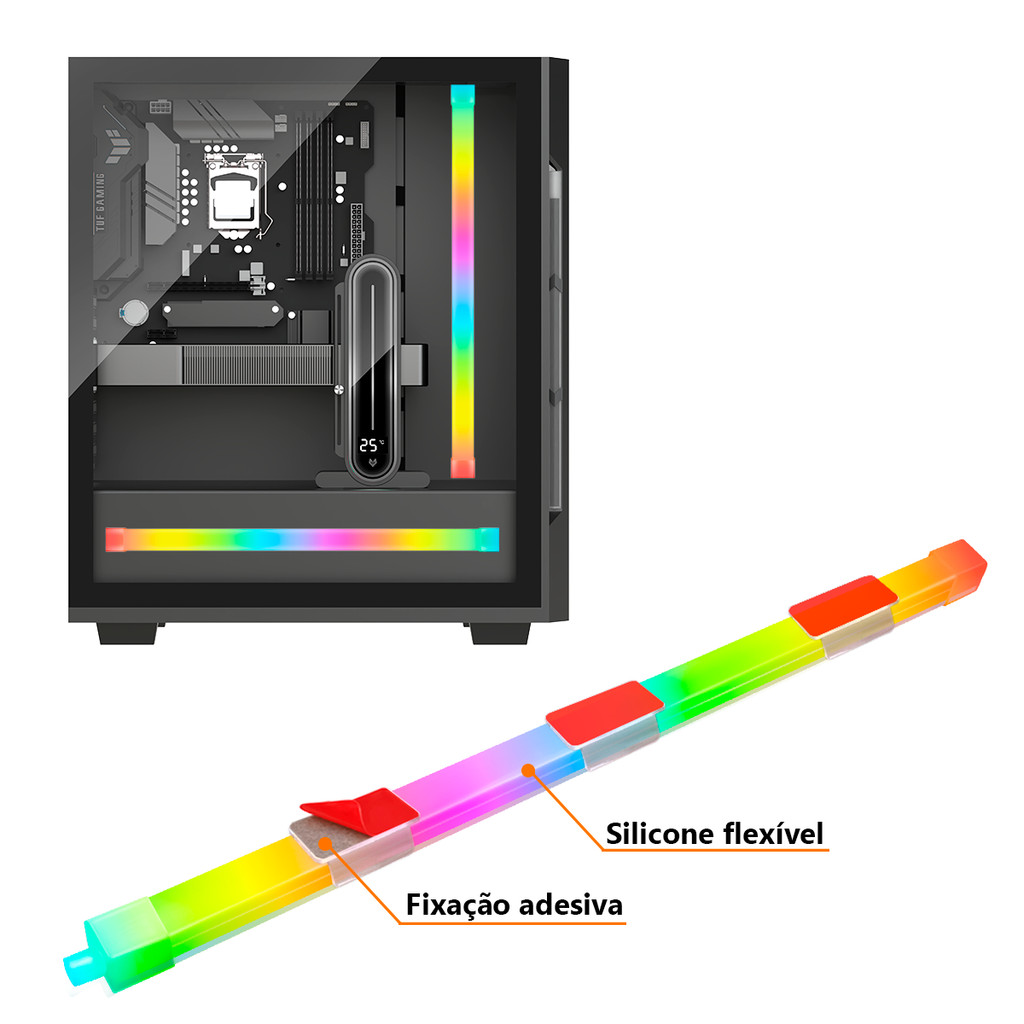 BARRA DE LED ARGB DECORAÇÃO GABINETE 5V 3 PINOS PC GAMER RGB - detalhe