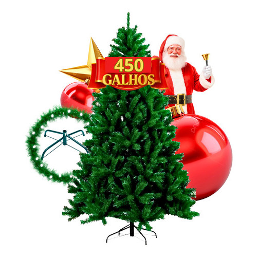 Árvore De Natal Tradicional Pinheiro Verde 1,5 Cm 450 Galhos Cheios Premium luxo  Decoração Natalina Pé De Ferro Grande