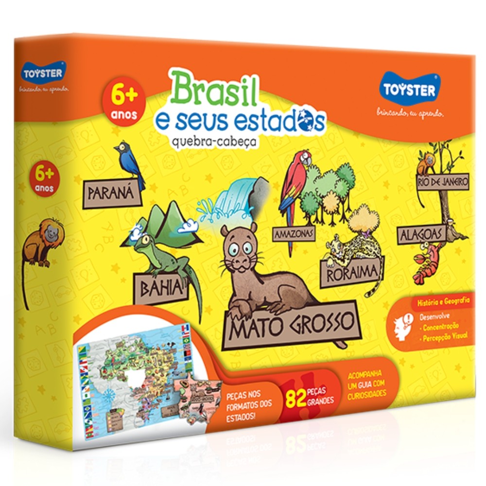 QUEBRA CABEÇA GRANDÃO BRASIL E SEUS ESTADOS 82 PEÇAS GRANDES TOYSTER EDUCATIVO GEOGRAFIA GEO ANIMAL