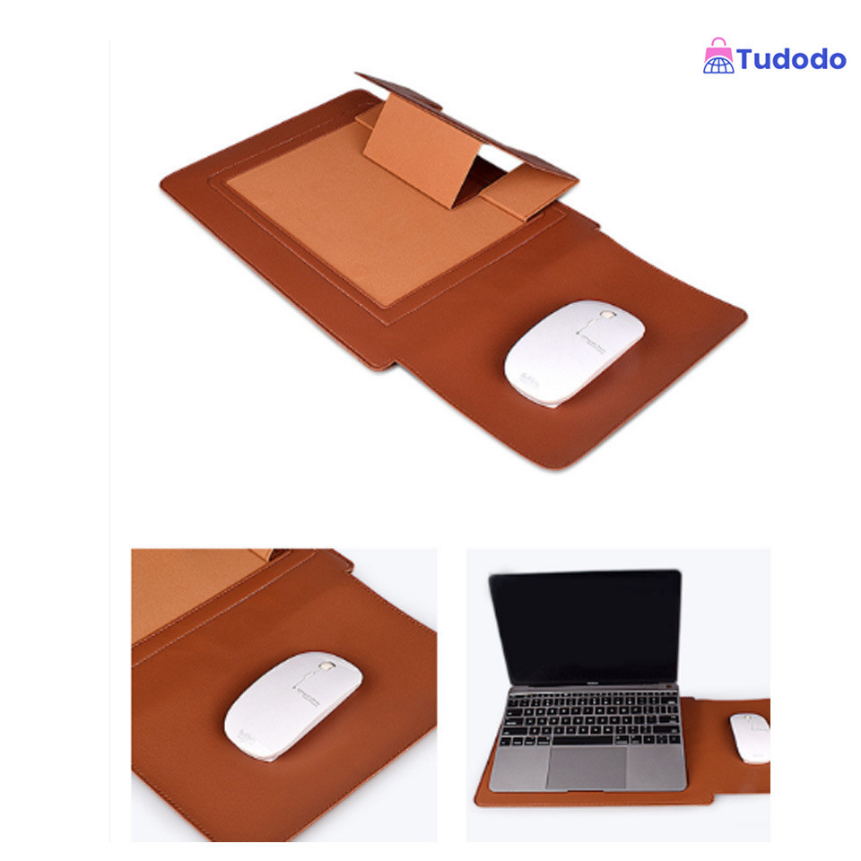 Capa de Notebook em Couro Legítimo com Suporte Integrado, Compatível com MacBook Air e Pro (13,3 / 15‑16,2 Polegadas)