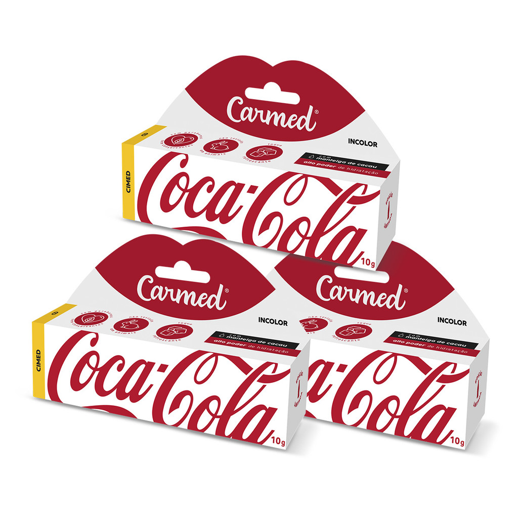Kit 3 Und Hidratante Labial Carmed Coca-Cola Incolor 10g em Oferta na Shopee