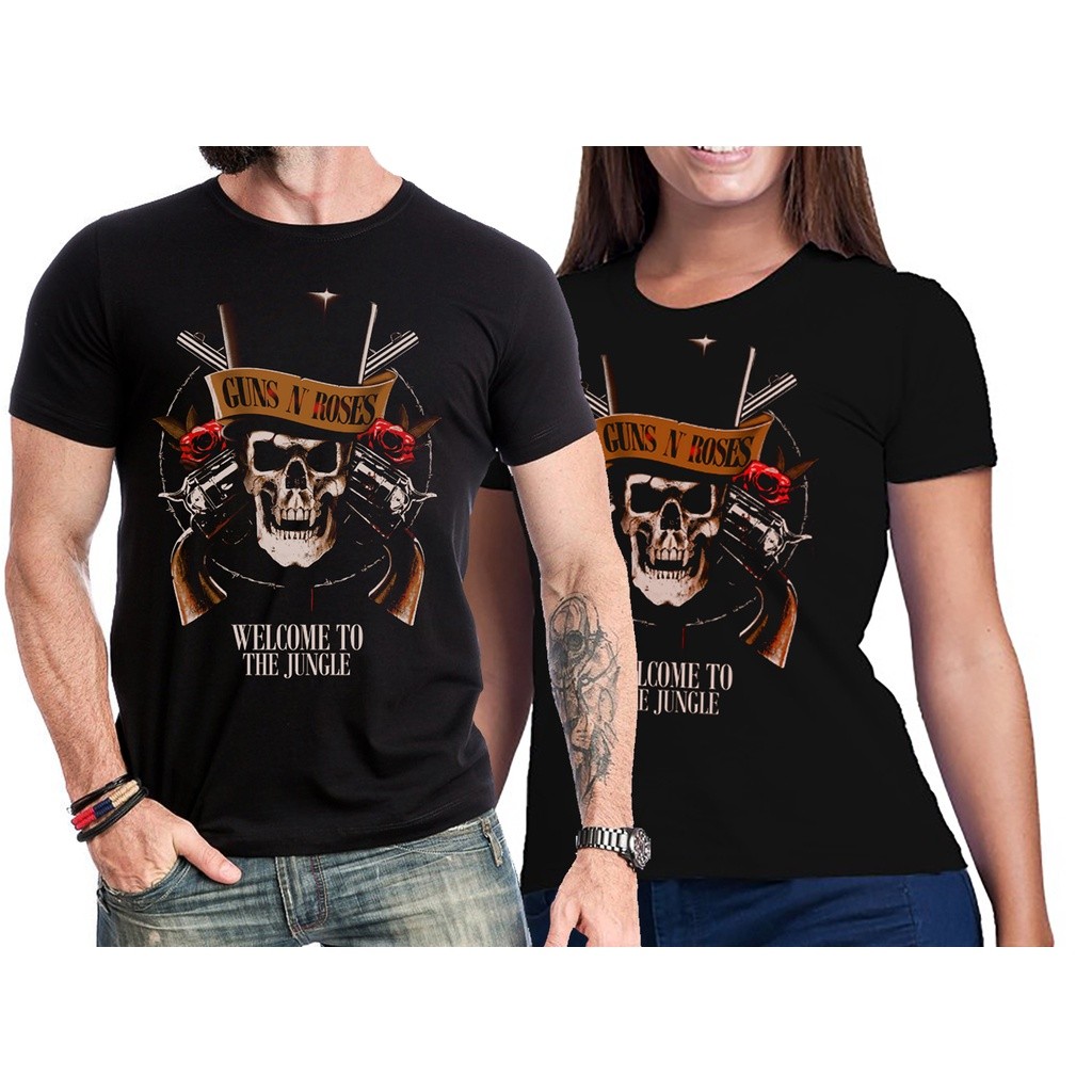 Kit Camiseta Casal Rock Guns N' Roses Camisa T-Shirt Clássica 80's Axl Rose Blusa 100% Algodão