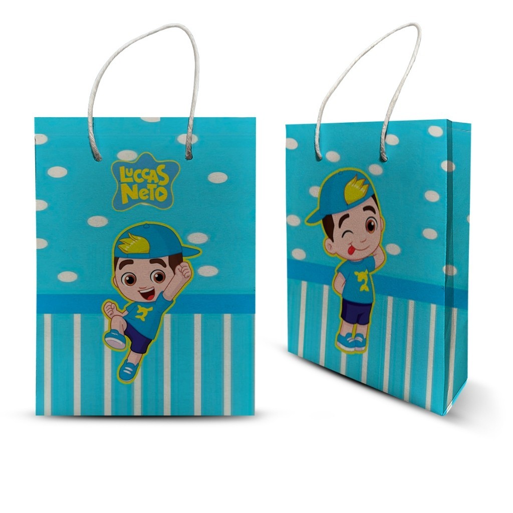 10 SACOLINHA SURPRESA PERSONALIZADA TEMA LUCAS E GIGI LEMBRANCINHA MILK DE FESTA