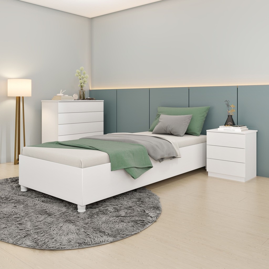 Cama Solteiro em MDP 94cm x 193cm Mônaco   Branco em Oferta na Shopee