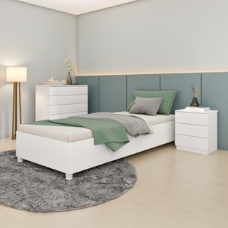 Cama Solteiro em MDP 94cm x 193cm Mônaco   Branco em Oferta na Shopee