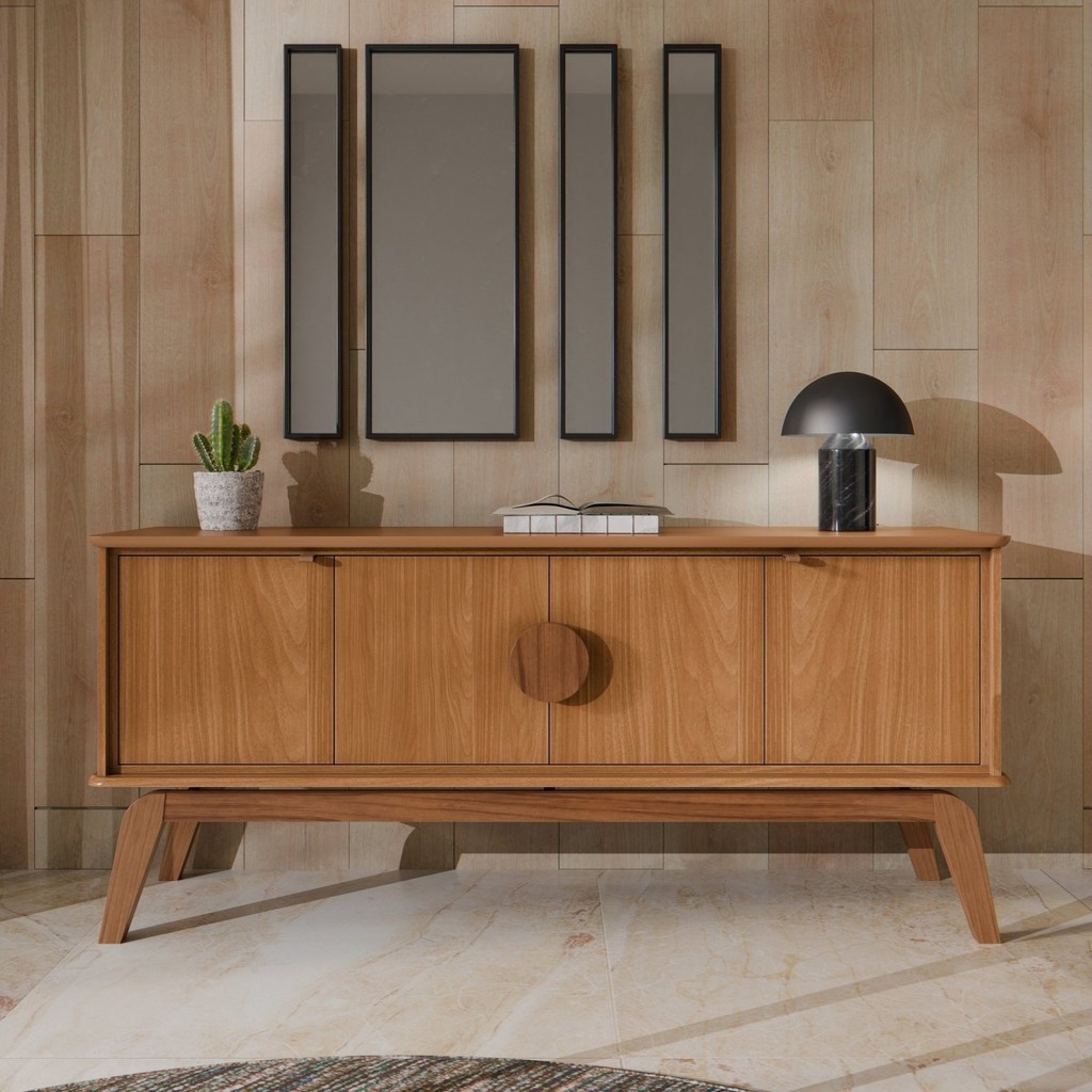 Buffet Aparador 4 Portas com Pés em Madeira Maciça Paris Nature em Oferta na Shopee