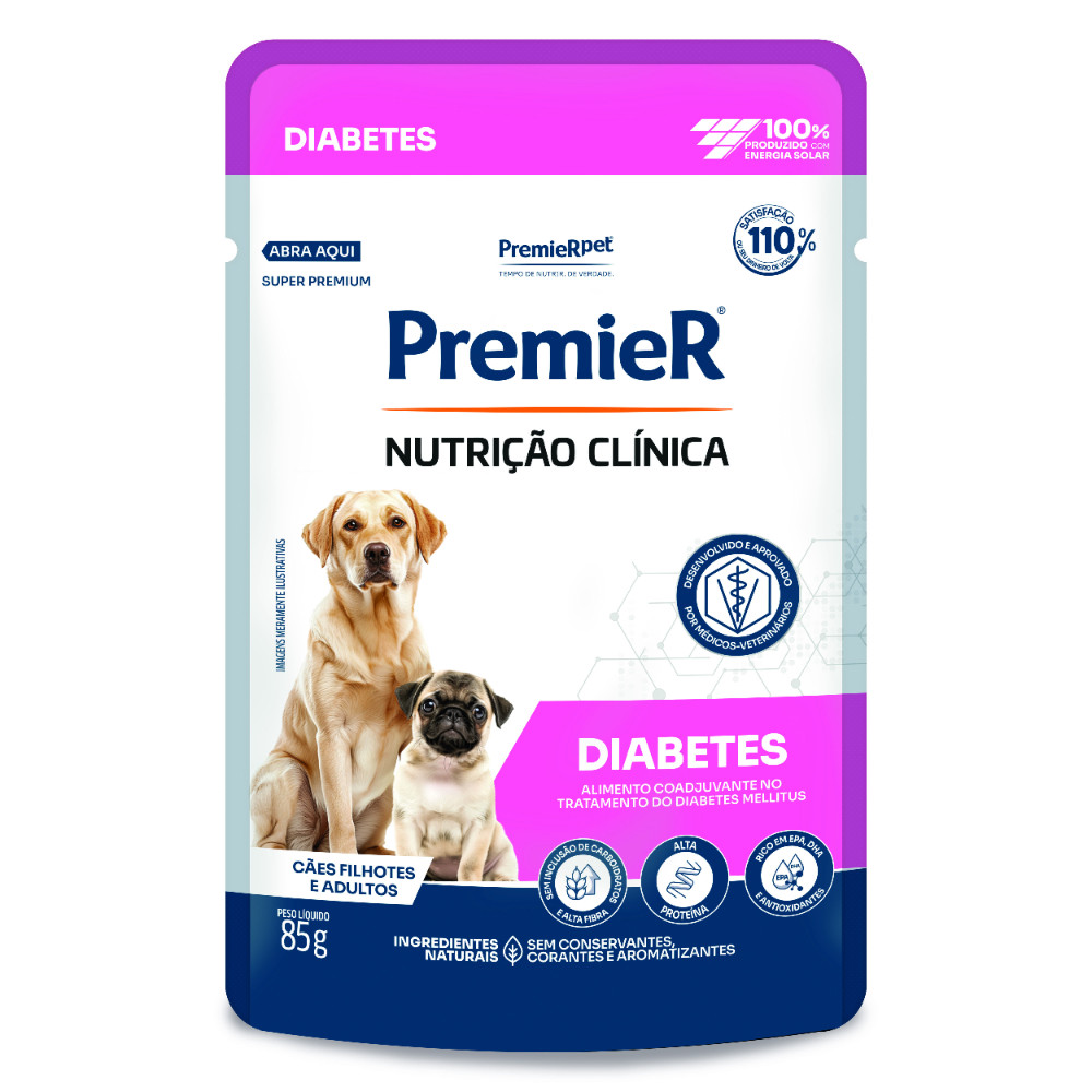 Ração Úmida Premier Sachê Nutrição Clínica Diabetes Para Cães Filhotes e Adultos 85g em Oferta na Shopee