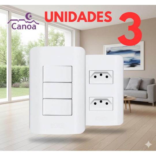 3 Unidades Tomadas 10A canoa romazi e Interruptores linha canoa romazi / 20A / Paralelo / Tomada