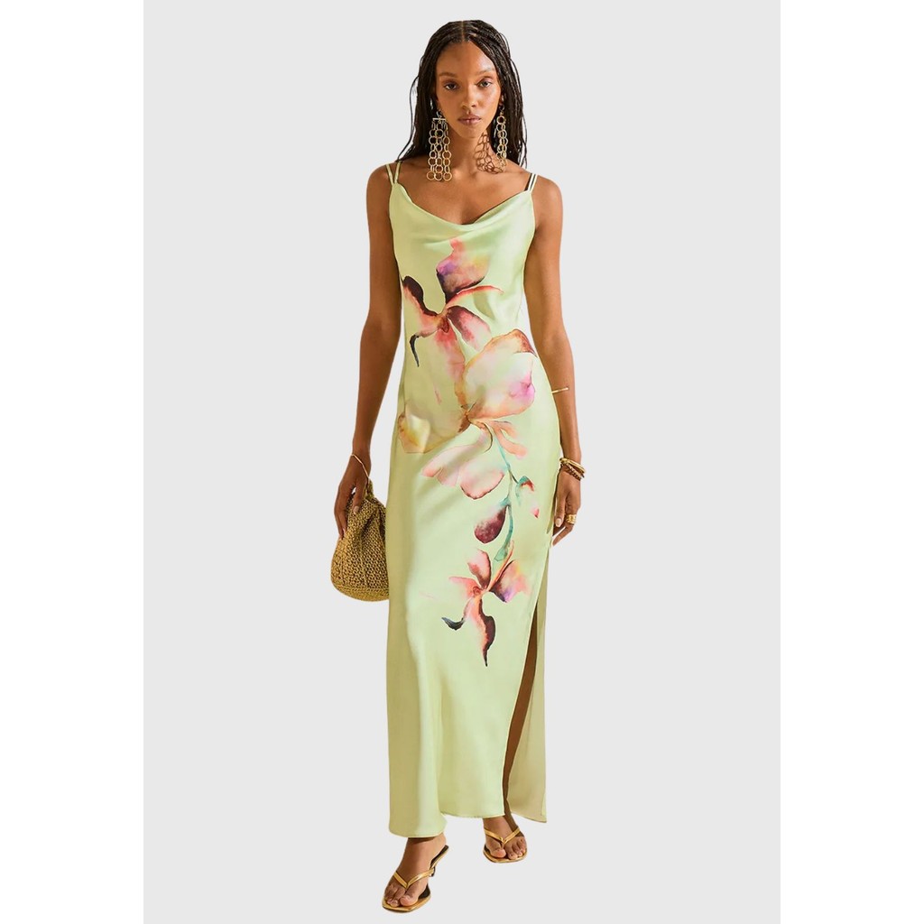 Vestido Solto Decote V Com Alça Longo Morena Rosa