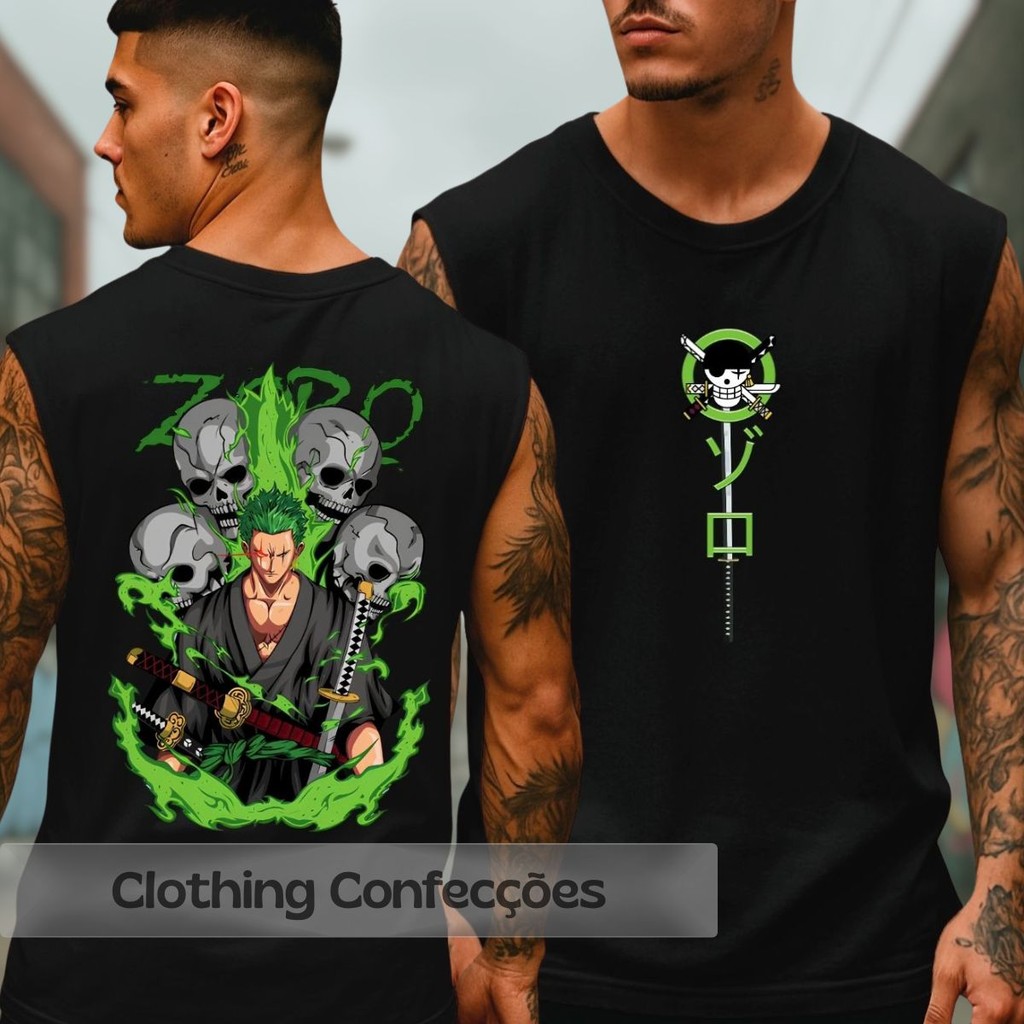 Camiseta Regata Cavada One Piece Zoro Integrante Serie Anime Blusa Sem Manga Oversized
