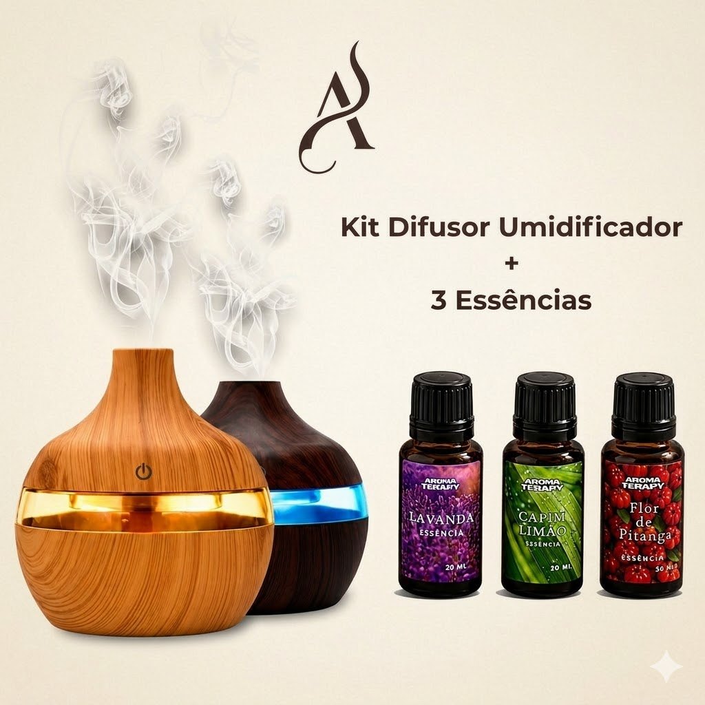 Imagem Umidificador Difusor De Ar +3 Essências Aromatizador De Ambiente Eletrico Umidificador Usb Com Led
