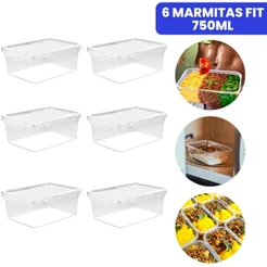 Kit 6 Potes Marmita Fit 750ML Retangular Com Tampa 4 Travas Jogo de Potes Livres de BPA