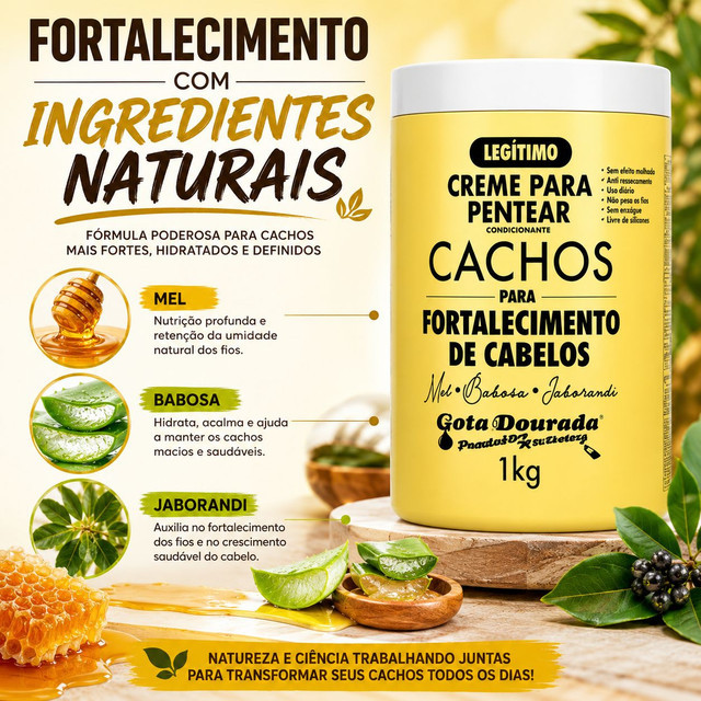 Creme Pentear Hidratante Tradicional Gota Dourada Fortalecimento 1kg