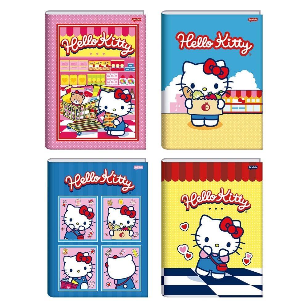 Caderno Costurado Jandaia Universitário Capa Dura Hello Kitty 80 Folhas - Embalagem Com 5 Unidades