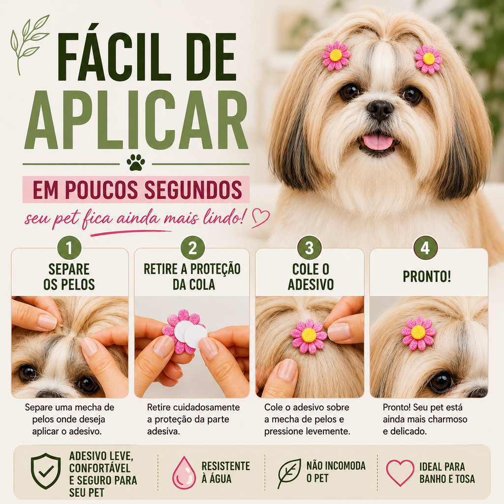 Detalhes do 200 Adesivos Pet Flores Glitter - Banho e Tosa Profissional