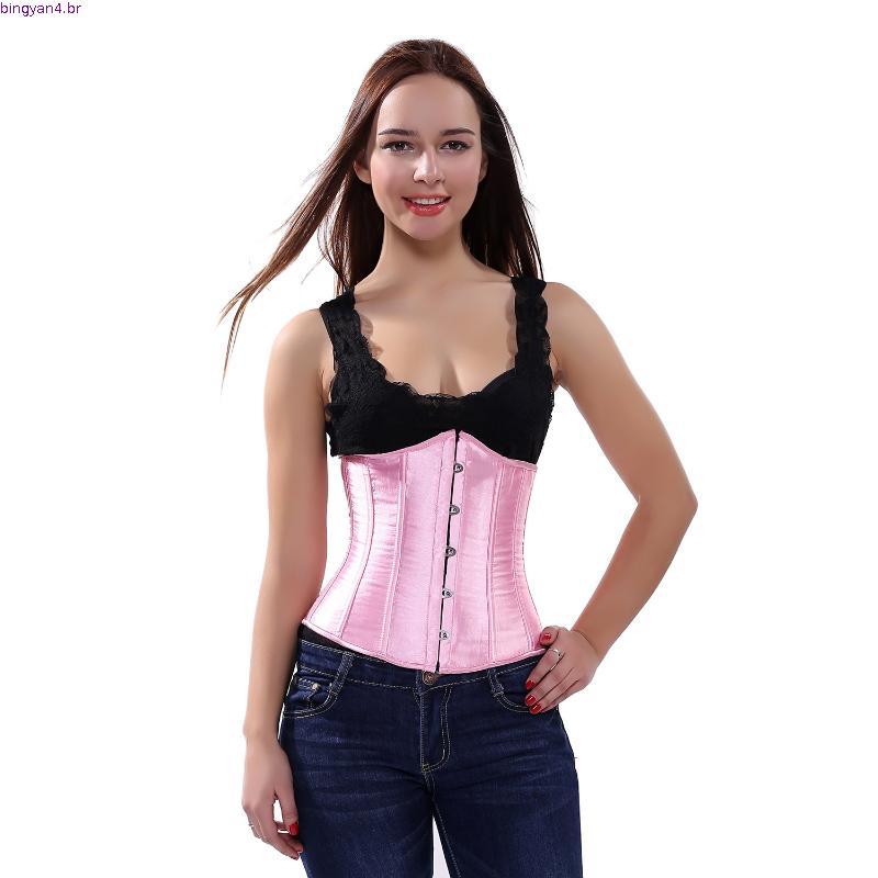 SUPJAN Women Vintage Underbust Corset Waist Cincher Belt Solid Color Boned Black Body Shaper Bustier