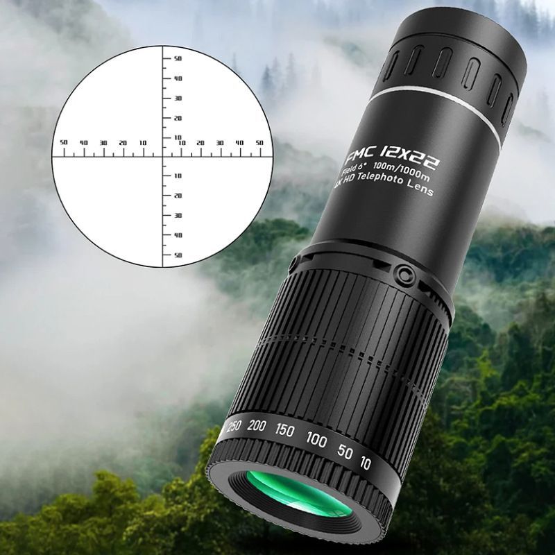 Telescópio monocular portátil 12x, telêmetro com retículo em cruz específico para observação de corujas, mini luneta de