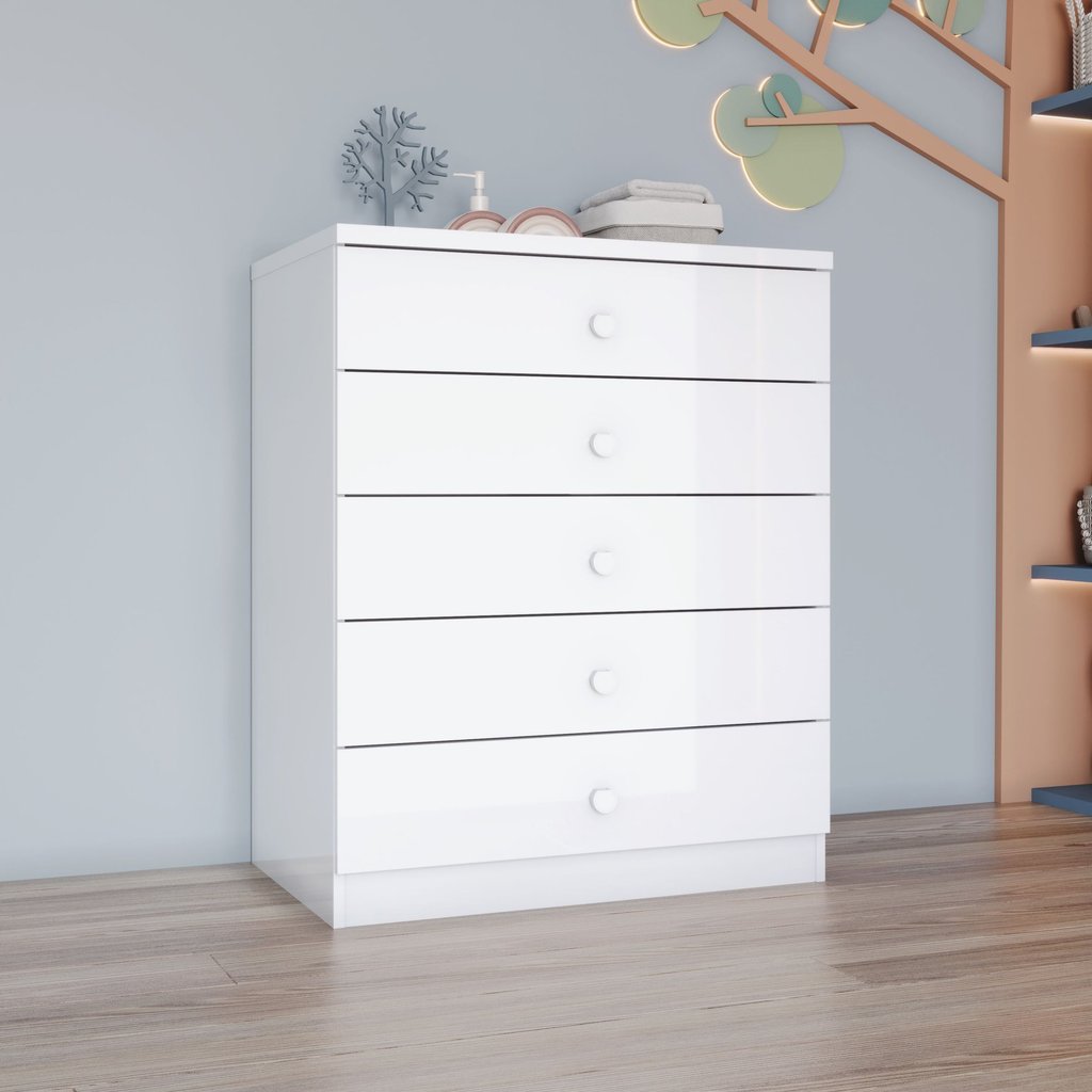 Cômoda Infantil 5 Gavetas Lápis de Cor Espresso Móveis Branco Branco