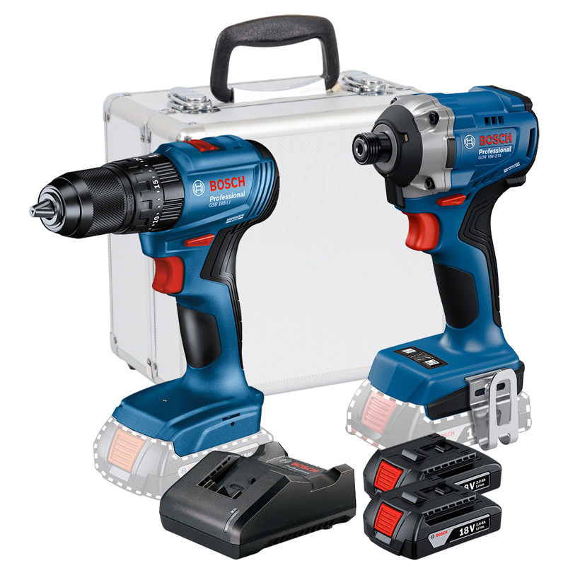 Parafusadeira Furadeira Imp 1/2" GSB 185-LI + Parafusadeira 1/4" GDR 18V-215 + 2 Baterias 18V 2Ah + Carregador + Maleta