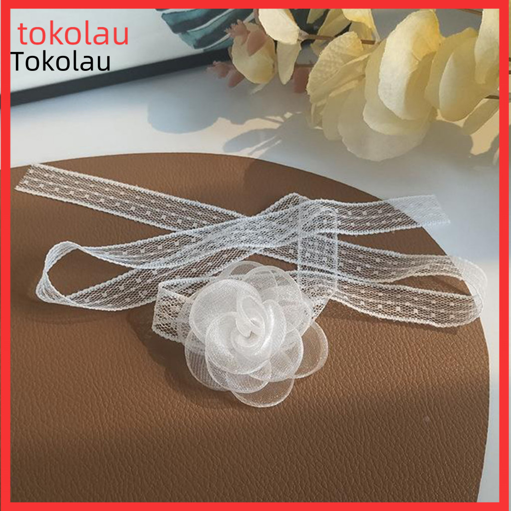 Wedding Headdress Bride Headband White Rose Lace Trim Ribbon Adjustable Lace-up Bridesmaid Wristband Choker for Prom Par