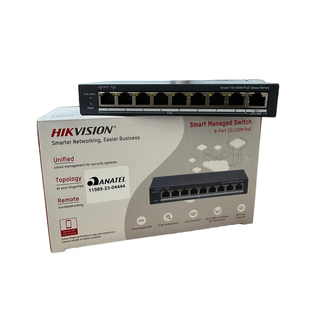 Switch PoE Hikvision 8 Portas DS-3E1309P-EI/M p/ Câmeras IP e Redes