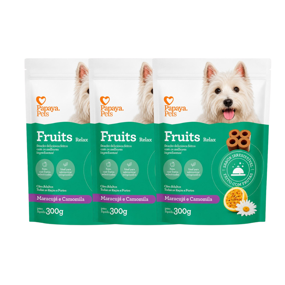 Kit 3 Snack Relax Cães Maracujá Camomila Calmante Natural 60g