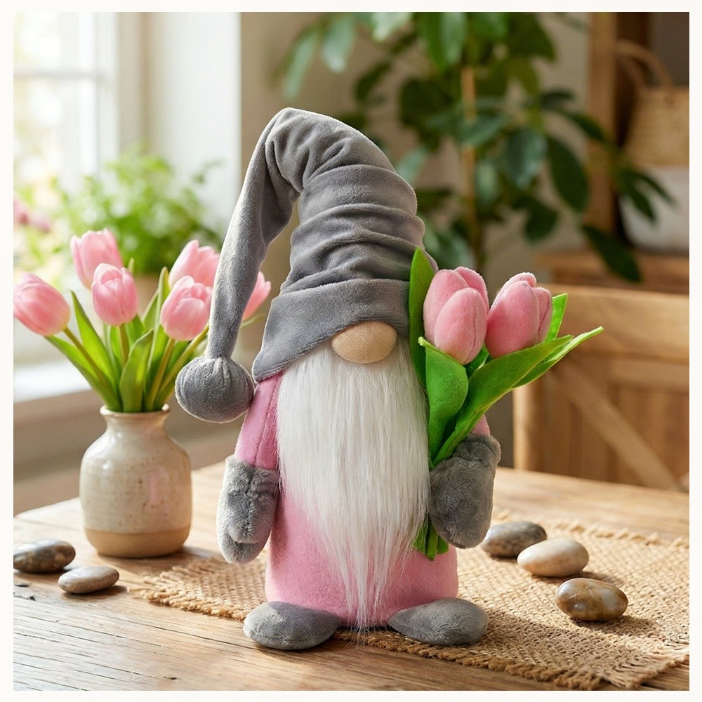 Decoração Artesanal De Gnomo Elfo Com Pelúcia De Tulipa Para Mesa Ou Exibição De [waroom.br]
