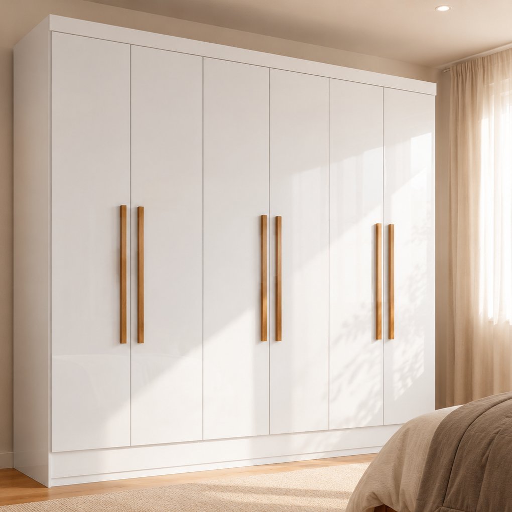 Guarda Roupa Casal 6 Portas 2 Gavetas Lyon Yescasa Branco/Neve Branco